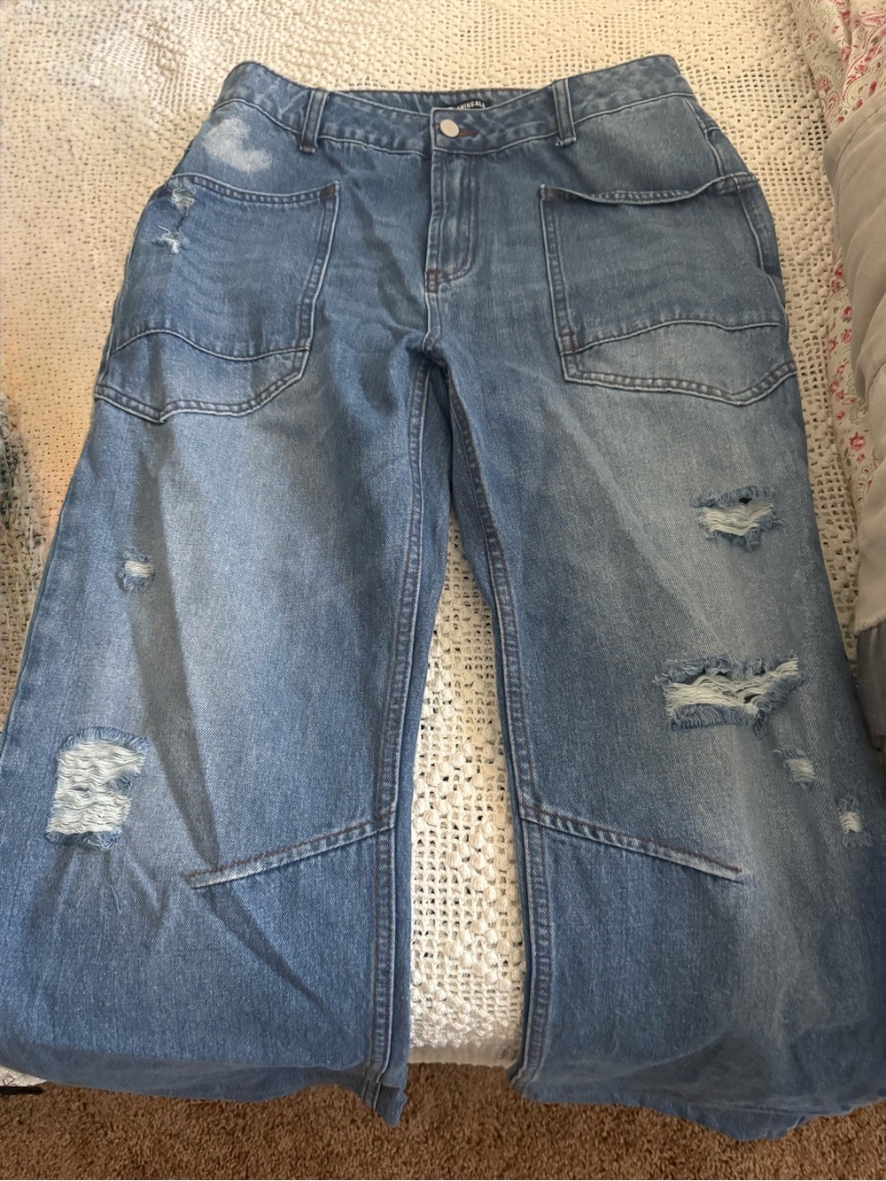 Women's Distressed Wide-Leg Jeans in Blue